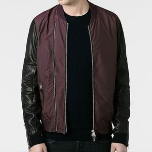 Men's All Saints jacket XL burgundy mixed media leather